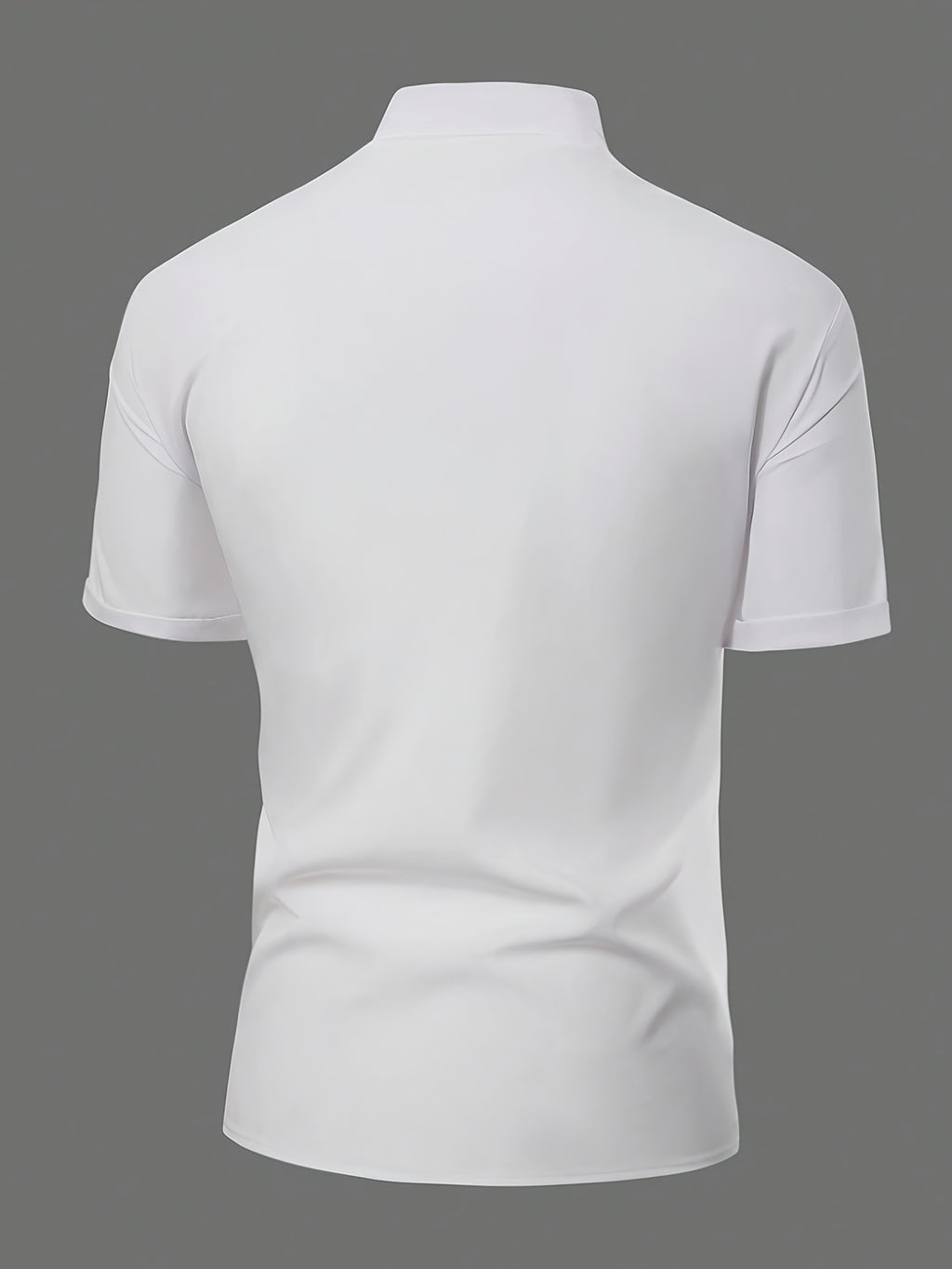 Men'S New Chinese Style Stand-Up Collar Short Sleeve Shirt, Slanted Collar Design with Oriental Elegance, Draping And Stiff Fabric, Delicate Texture And Skin-Friendly, Breathable And Non-Sweaty, Regular Hem with Design - White