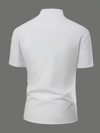 Men'S New Chinese Style Stand-Up Collar Short Sleeve Shirt, Slanted Collar Design with Oriental Elegance, Draping And Stiff Fabric, Delicate Texture And Skin-Friendly, Breathable And Non-Sweaty, Regular Hem with Design - White
