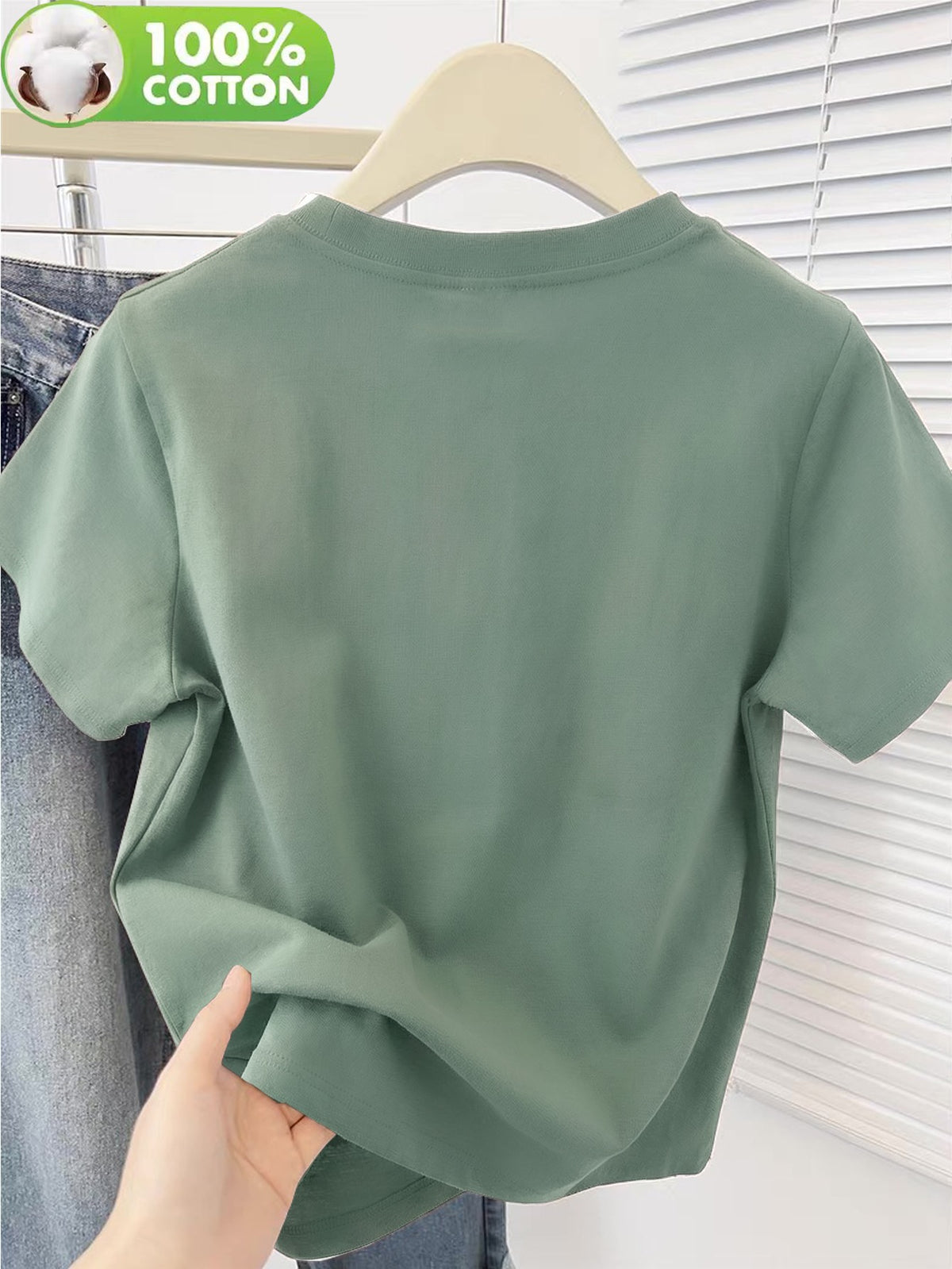100% Women's T-Shirt, Summer Short Sleeve Thin Top, Trendy and Fashionable Standard Fit, Comfortable and Breathable, Loose and, Simple and Fresh with Plant and Floral Pattern - Green