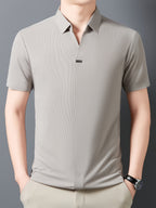 [Qiaoximei OBM] Summer New Men'S Lapel Henley Shirt, Polo Top, Icon Decoration, Suitable for Casual Outings And Versatile Style, Men'S Gift - Light Grey