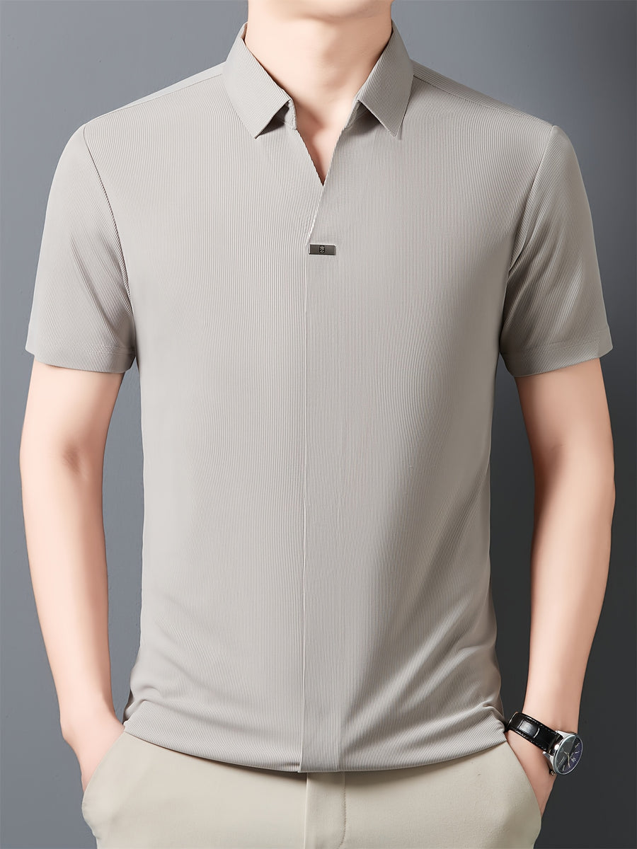 [Qiaoximei OBM] Summer New Men'S Lapel Henley Shirt, Polo Top, Icon Decoration, Suitable for Casual Outings And Versatile Style, Men'S Gift - Light Grey