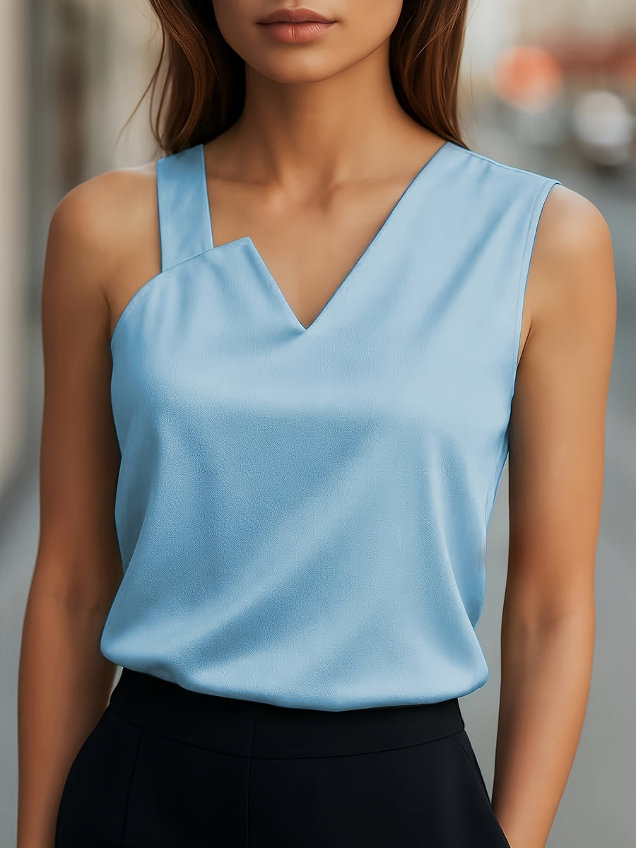Women's Asymmetrical Spaghetti Strap Tank Top - Sky Blue