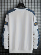 1pc Men's Casual Sportswear Top, Pullover Fashion Long Sleeve, Suitable for Spring and Autumn Outdoor Daily Running, Color-Block Letter Men's Sweatshirt - White