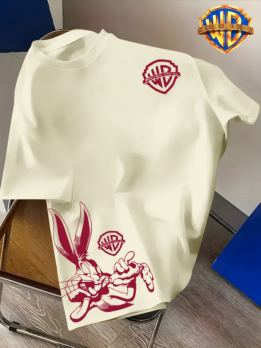 Easy WB Logo Vs. Line-Heavy Rabbit, One Easy One Complex with Layers, Breathable And Skin-Friendly Short Sleeve, Casual Fitness Sports Versatile Men'S Top - Apricot 3