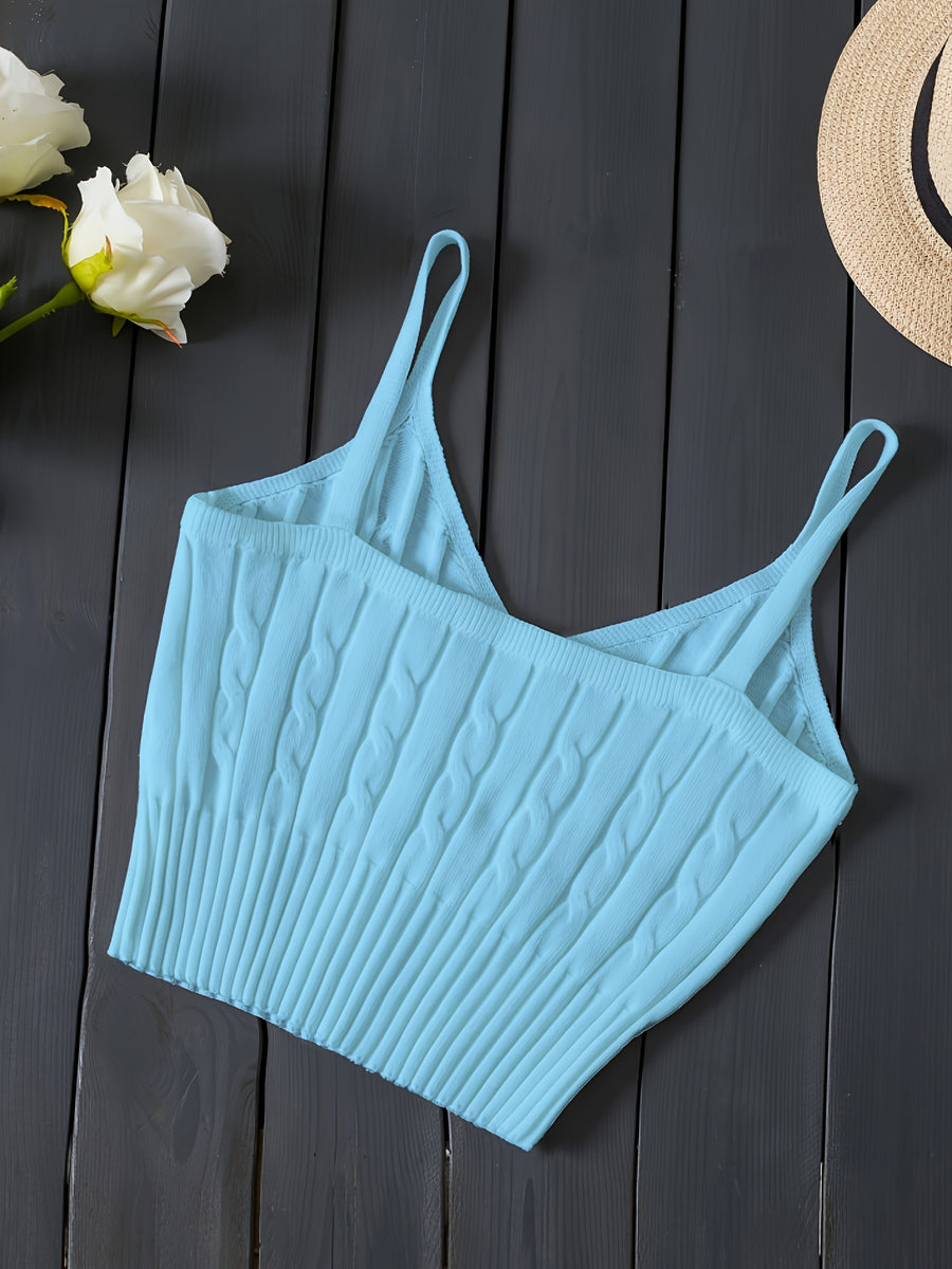 Women'S Stretchy Tank Top - V-Neck Sleeveless Casual Vest with Ribbed Texture, Beige, Versatile for Layering or Standalone Outfits, Allseason Apparel | Vneck Design | Construction, Ladies Tank Tops - Light Blue