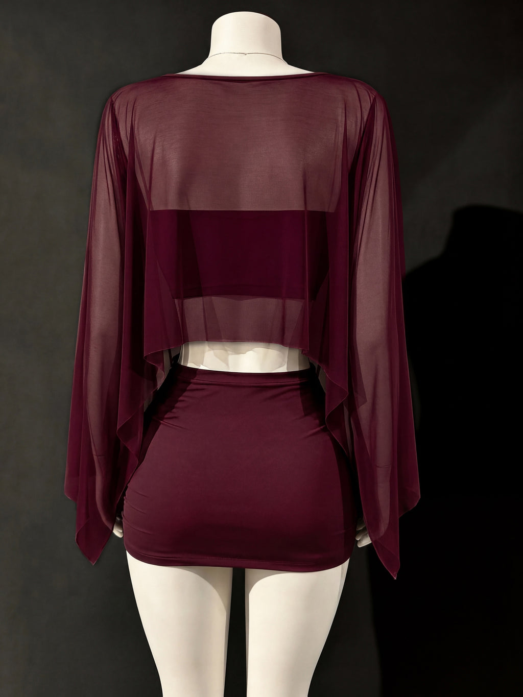 Y2K Sheer 3pcs Mini Skirt Set, Suitable for Shopping, Dating, Vacation, Beach, Holiday, Birthday, Party, Women'S Skirt Set - Deep Red