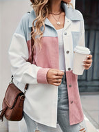 Women's New Spring/autumn Shirt Jacket, Corduroy Multi-color Patchwork Fashion Casual Loose Women's Clothing - Image Color