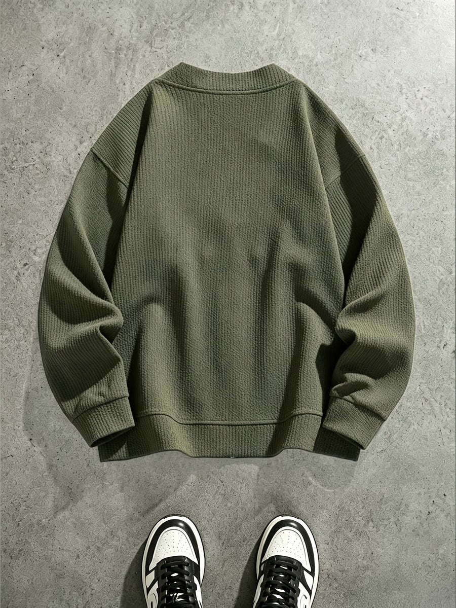 Spring/Autumn New Men's Solid Color V-Neck Zipper Knit Cardigan Jacket, Versatile Top for Commuting, Daily Wear, and Casual Occasions, Simple, Loose-Fitting, Skin-Friendly, and Soft, Couple's Knit Outerwear - fern green