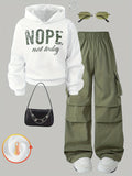 Autumn/Winter Women's Fashion Sweatshirt and Pants 2pcs Set {Bag, Glasses, Earrings, and Shoes Not Included} - Beige + Army Green