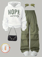 Autumn/Winter Women's Fashion Sweatshirt and Pants 2pcs Set {Bag, Glasses, Earrings, and Shoes Not Included} - Beige + Army Green