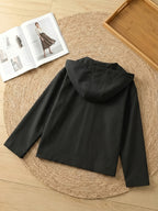 Women'S Fashion Commuter Single Button Fake Side Pocket Loose All-Match Thin Hooded Jacket - Black