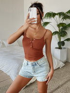 Fashion Design Simplicity, Pure Desire, Sexy Design Strap Tank Top - Red-brown