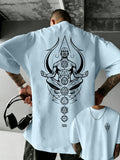 Men's 100% Pure Cotton T-Shirt, Zen Chakra Print, Breathable and Soft, for All Seasons, Casual Daily Commute - Light Blue Color