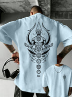 Men's 100% Pure Cotton T-Shirt, Zen Chakra Print, Breathable and Soft, for All Seasons, Casual Daily Commute - Light Blue Color