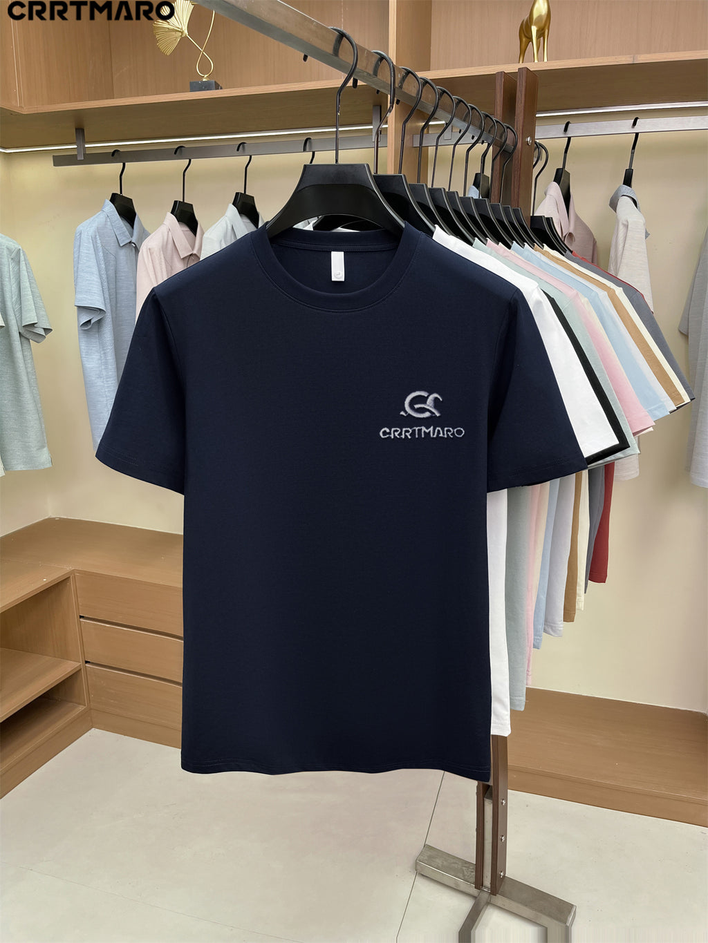 Kartmar CRRTMARO Summer New Round Neck Quick-Dry Short Sleeve T-Shirt Men'S Youth Loose Casual Short Sleeve Top Men'S Clothing SP - Navy Color
