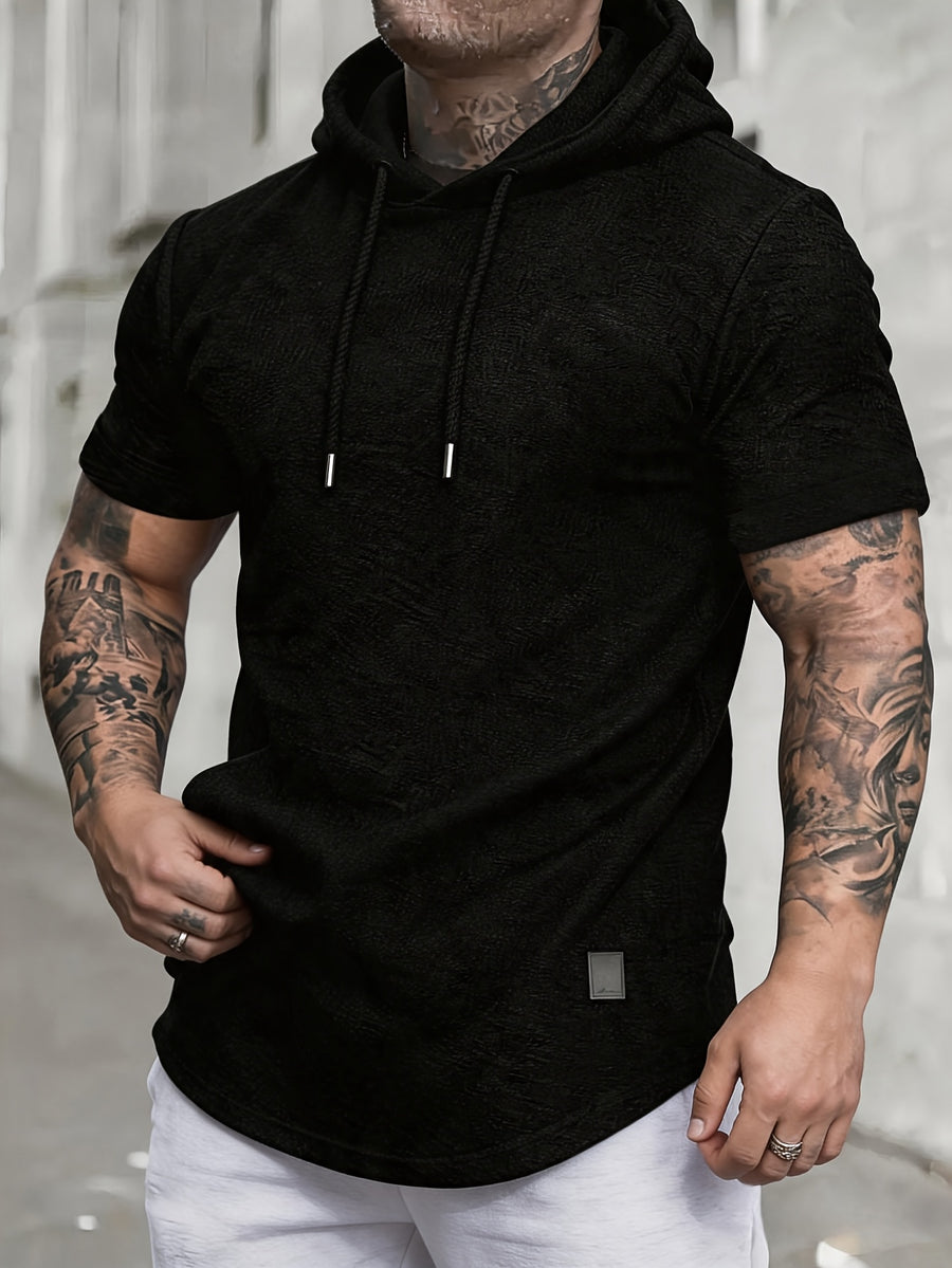 [Pearson OBM] Spring/Summer New Men'S Solid Easy Fashion Hooded Short Sleeve Top, Soft And Comfortable Machine Washable Fabric, Casual Trendy Athletic, Suitable for Running Fitness Outdoor Activities, Multi-Color Available - Black
