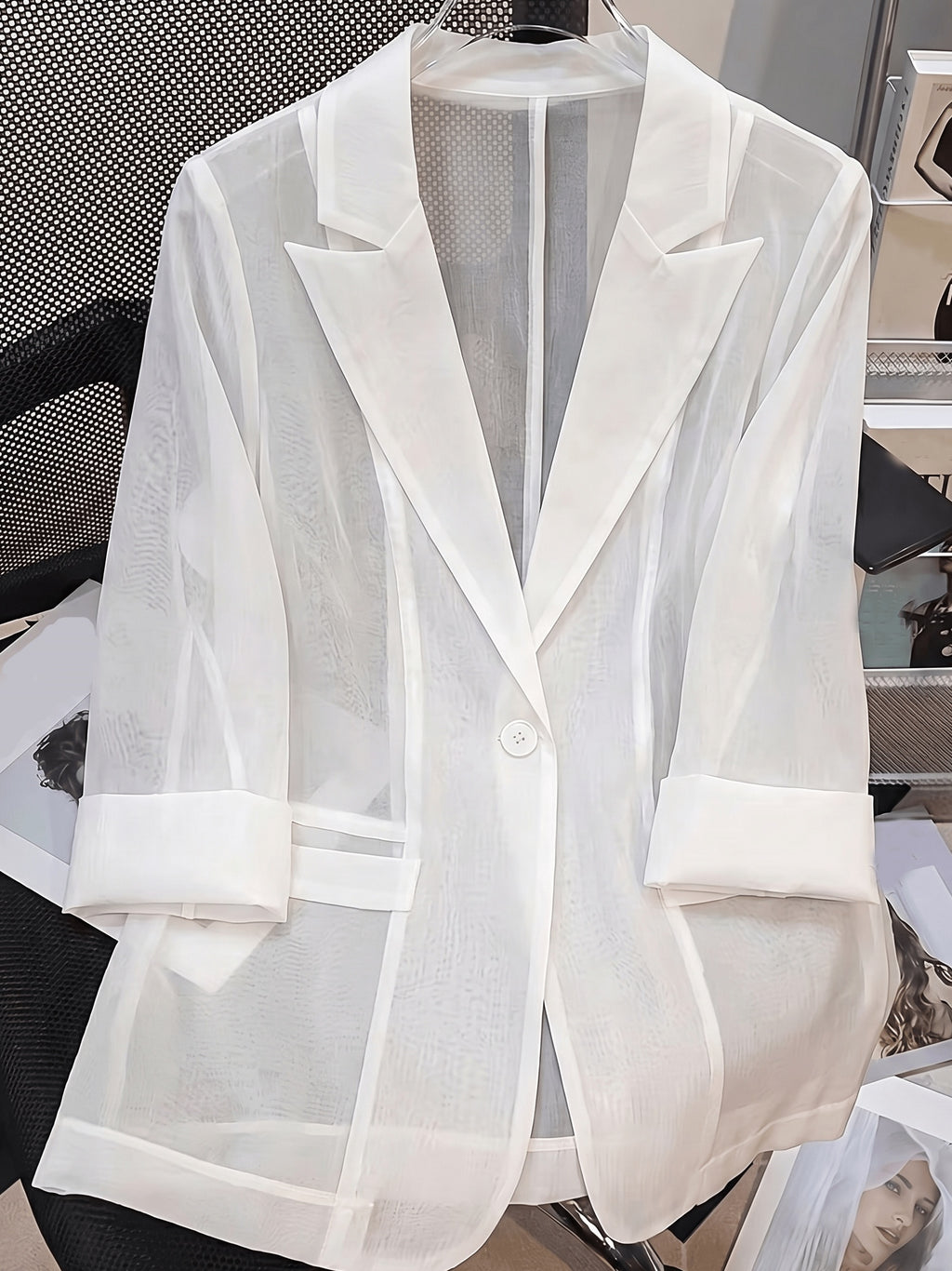 YYTT European and American Style Women's Lightweight Suit Jacket, Single Item Top, Fashionable, Versatile, Charming, Elegant, and Graceful Outfit - White