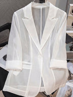 YYTT European and American Style Women's Lightweight Suit Jacket, Single Item Top, Fashionable, Versatile, Charming, Elegant, and Graceful Outfit - White