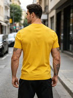 2pcs 100%, Men'S Knitted Solid V-Neck T-Shirt, Men'S T-Shirt New Chapter Design, Summer Global All-Season Base Layer Factory Made Men Comfortable High Quality High Fit Rate Casual Sports Top - Black+Yellow