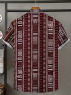 Men's Ethnic Print Shirt, Suitable for Vacation Scenes, Comfortable Polyester Fabric - The color of rouge