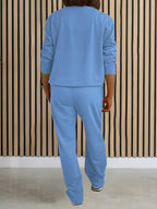 Women'S Solid Color Two-Piece Casual Long Sleeve Front Zipper Hoodie with Drawstring Straight Leg Pants Outfit - Light Blue
