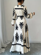 Print Lantern Sleeve Dress - Long Sleeve Small Round Neck Long Dress for Women, Machine Washable Spring/Autumn Casual & Formal Wear, Long Sleeve Dress - Mixed colors