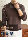 Men'S Autumn And Winter Knitted Pullover Sweater, Classic Crew Neck with Color-Block Geometric Design, Thick And Warm for Cold Weather, Ideal for Casual Wear, Outdoor Activities, Camping, Hiking, And Fishing, Gift for Dad Or Husband - Dark Red