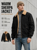 Men'S Autumn Winter Jacket Fleece Bomber Jacket Faux Lamb Shear Fleece Windproof Warm Jacket - Black