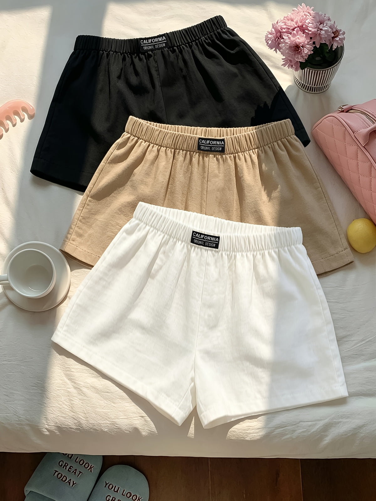 Cherry 3pcs Set, Spring Summer Women'S Pure Designed Waist-Cinching Pants, Fashionable Inner Layer Multi-Piece Short Shorts Set - Mixed colors