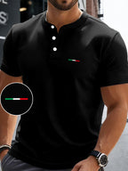 Men's Summer Short-Sleeve Henry Button-Front Shirt - Breathable Round Neck T-Shirt Suitable for Outdoor & Daily Wear, Casual Button Collar Blouse Style Top, Machine Washable Regular Fit for Warm Weather Wardrobe - Black