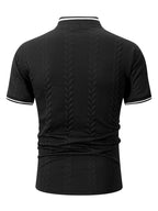2pcs Men'S Ribbed Half-Zipper Short Sleeve Polo Shirts, Textured Knit Breathable T-Shirts, Commute Vacation Sports Casual Stand-Up Short Sleeves, Contrast Trim Collar And Cuffs, Zippered Placket Design, Suitable for Summer Casual/Commute/Date Wear - Black+khaki