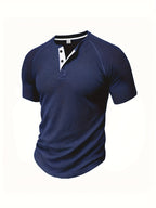 (Set of 3) Men'S Loose-Fitting Solid Color Henley Short-Sleeve, Round Neck Half-Button T-Shirt, Suitable for Outdoor Activities in Spring And Summer. - Navy Dark Gray Light Gray