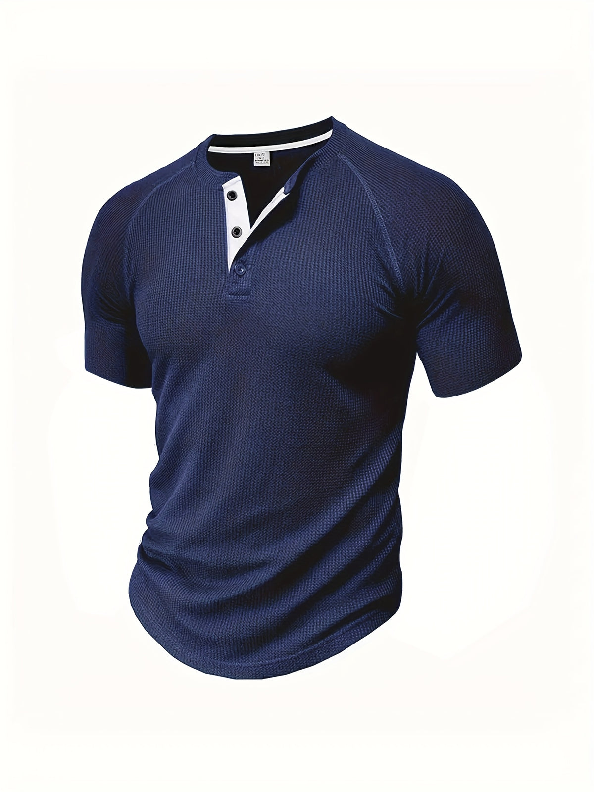 (Set of 3) Men'S Loose-Fitting Solid Color Henley Short-Sleeve, Round Neck Half-Button T-Shirt, Suitable for Outdoor Activities in Spring And Summer. - Navy Dark Gray Light Gray
