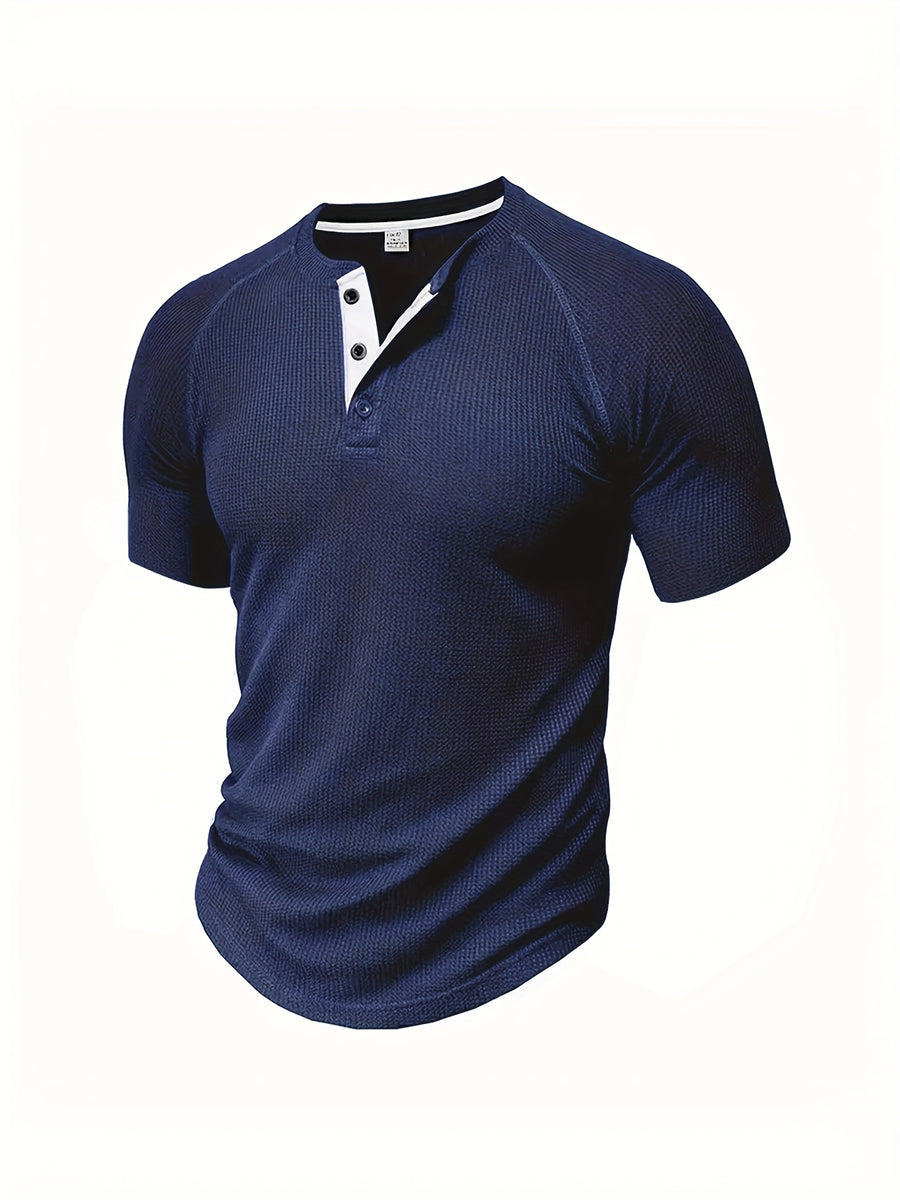 (Set of 3) Men'S Loose-Fitting Solid Color Henley Short-Sleeve, Round Neck Half-Button T-Shirt, Suitable for Outdoor Activities in Spring And Summer. - Navy Dark Gray Light Gray