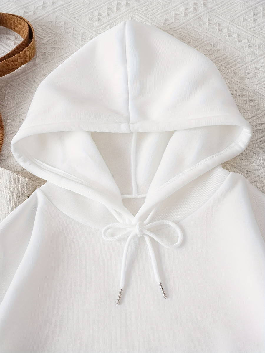 Letter Print Hooded Sweatshirt for Autumn And Winter, Women'S Clothing - White