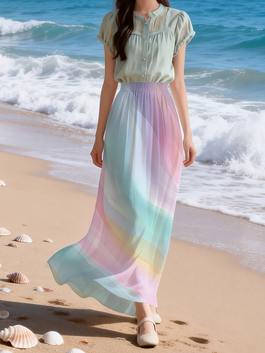 New Spring/Summer/Autumn Women's Non-Stretch Skirt with Digital Print, Fashionable Summer Wear, Elastic Waistband with 15cm Stretch for a Highly Inclusive Fit - BSQFA1