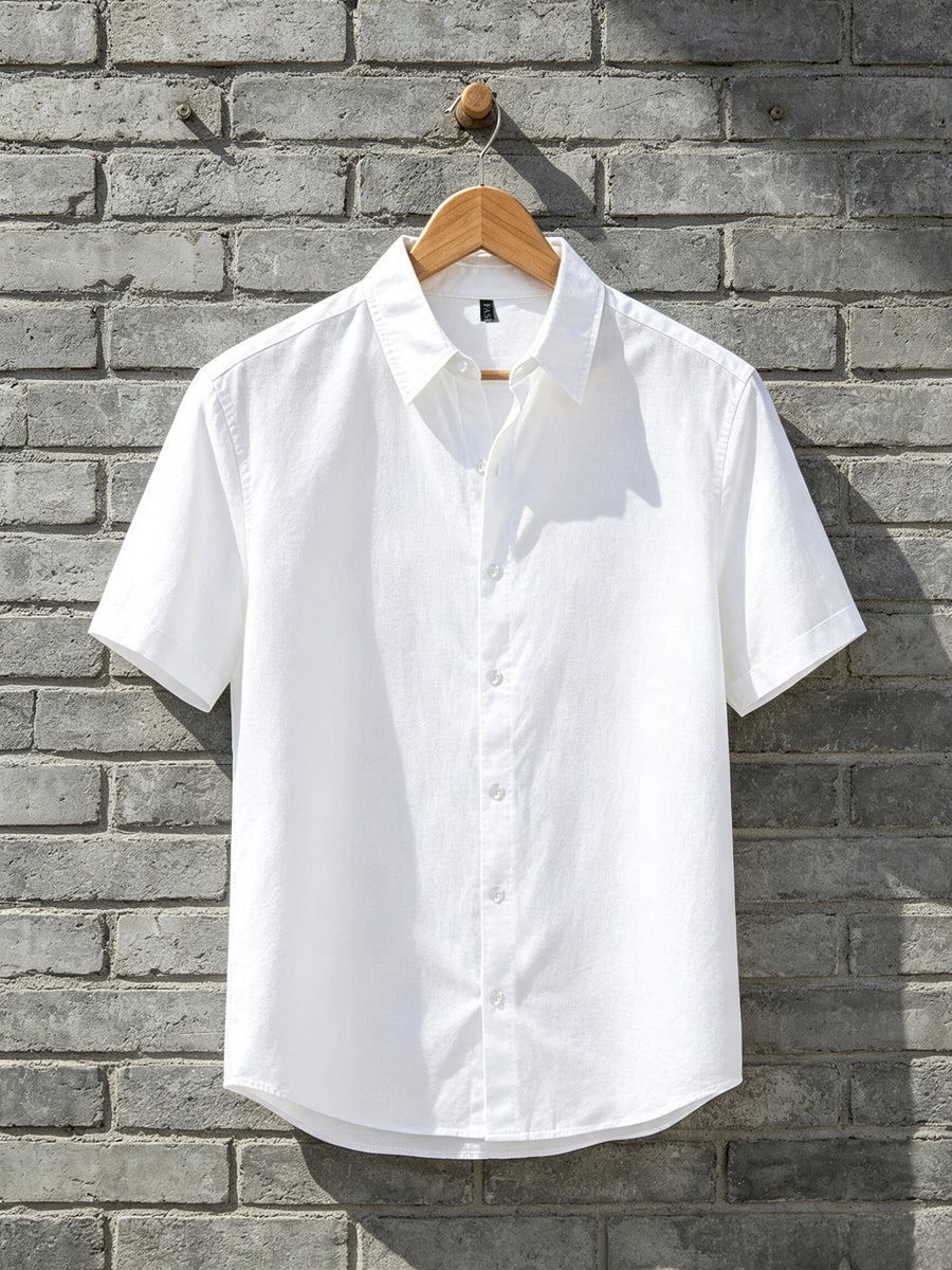 A Versatile Men'S Short-Sleeved Shirt for Summer, Featuring a Easy Solid Color Collar Design And Breathable Fabric for Long-Lasting Freshness. Available in Multiple Colors, It Is Easy to Handle for Casual Commuting. (solely Includes 1 Top) - White