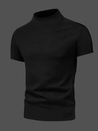 Men's Solid Color Casual Comfortable Mid-Neck Short-Sleeve T-Shirt for Spring, Summer, and Autumn, Suitable for Casual Outings, Holidays, Daily Wear, and Other Occasions, Versatile Base Layer Tee, 100% Polyester, Machine Washable, Not Dry Cleanable. - Metal Black