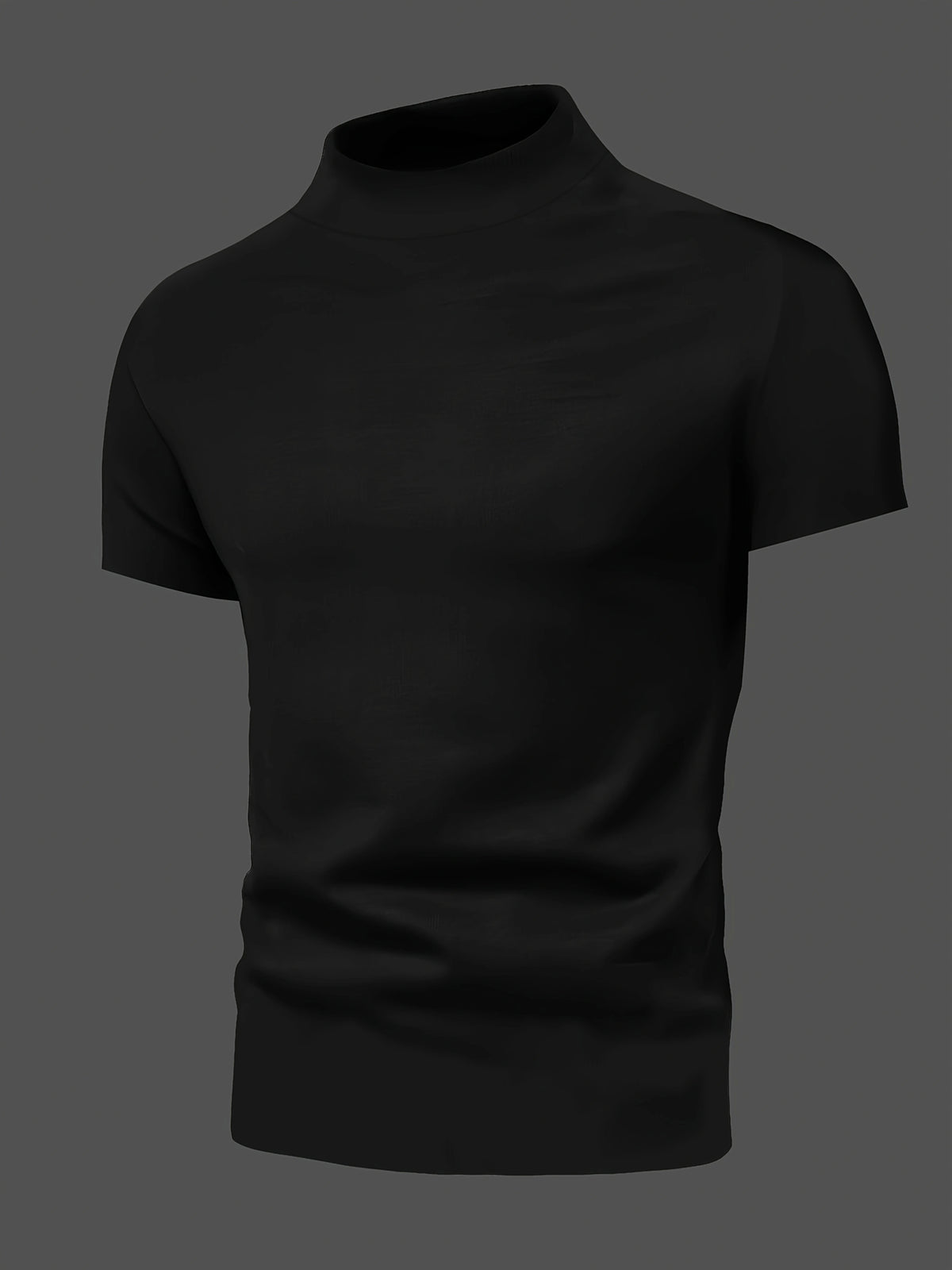 Men's Solid Color Casual Comfortable Mid-Neck Short-Sleeve T-Shirt for Spring, Summer, and Autumn, Suitable for Casual Outings, Holidays, Daily Wear, and Other Occasions, Versatile Base Layer Tee, 100% Polyester, Machine Washable, Not Dry Cleanable. - Metal Black