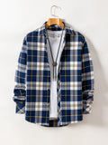 New Trendy Men'S Brushed Checkered Shirt Fall Winter Casual Jacket Outerwear - Deep Sky Blue