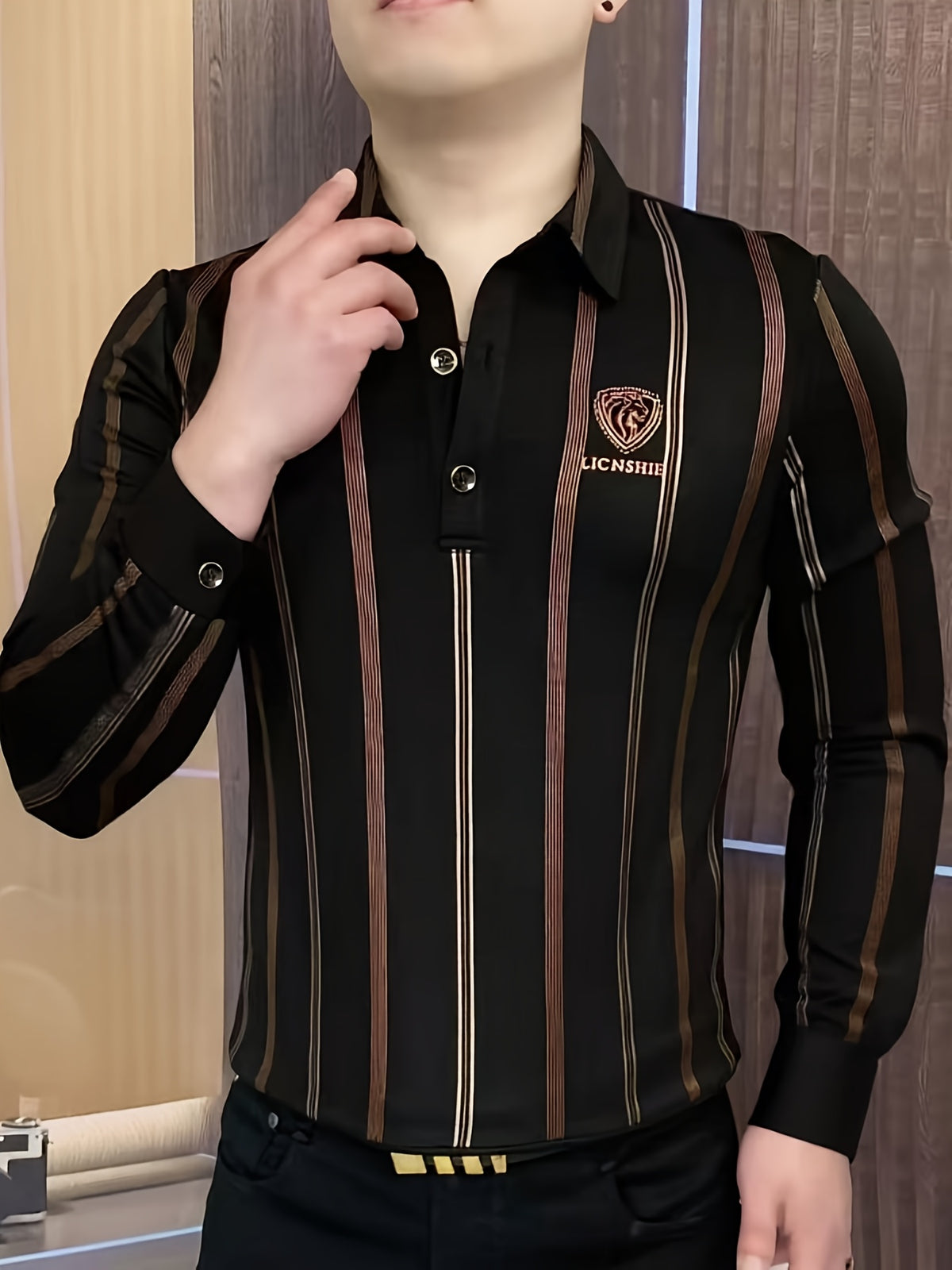 Men'S Light Luxury Long Sleeve Polo Shirt, Men'S Long Sleeve T-Shirt, Men'S Old Money Style - 10815 giant-15355 black