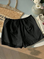 Women's Casual Daily Commuter Simple Solid-color Belted Slit Culottes, Summer Comfortable Breathable Short Skirt Half Skirt - Black
