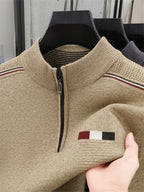 ZBZP Autumn Winter Knit 3D Solid Half-Zip Stand Collar Sweater, Basic Knit Pullover Top for Men, Fashionable Long Sleeve Sweater ZM - Camel