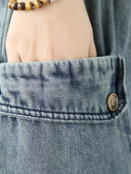 2026 New Women's Loose Fit Casual Solid Color Elastic Waist Wide-Leg Jeans - Blue