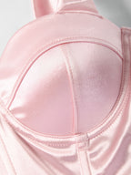Summer Women's Elegant Bustier Top, Casual Satin Back Zipper Boned Slim Fit Camisole Top, Y2K Cute and Sexy Sleeveless Crop Top, New Vintage Luxury Body Shaping Corset, Women's Holiday Outfit, Suitable for Vacations, Parties, Weddings, Country Music - Pink