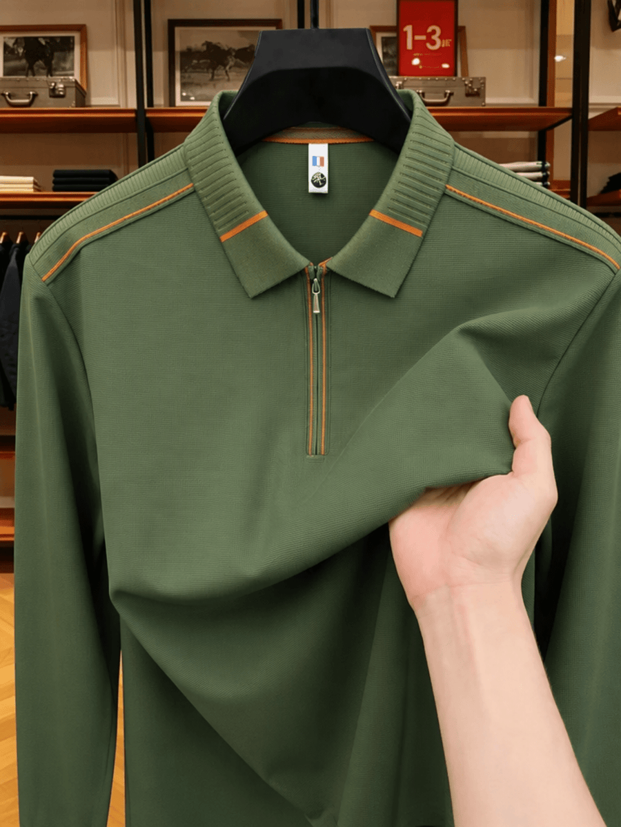 Men'S Clothing Golf Fishing Tennis Sports Solid Color Long Sleeve Lapel Polo Shirt New Long Sleeve T-Shirt Men Half Zip Seamless Polo Shirt Business Menswear Spring Autumn Casual Top Zip Lapel Tee Loose Daily Wear for Middle-Aged Men - Green