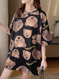 Summer New Large Size Loose Fashion Trend Thin Cartoon Round Neck Print Medium Long Short Sleeve T-Shirt - 208-B