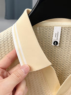 Men'S Scissor Collar Sweater, Summer Short Sleeve Breathable Knit Top, Contrast Striped Collar Design, Casual Knit Top, Summer Thin Breathable V-Neck Short Sleeve T-Shirt, Men'S Top - Khaki