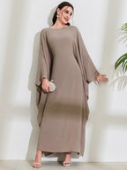 1pc Women's Muslim Middle Eastern Saudi Arabia Batwing Sleeve Abaya Dress - Pale Pinkish Gray