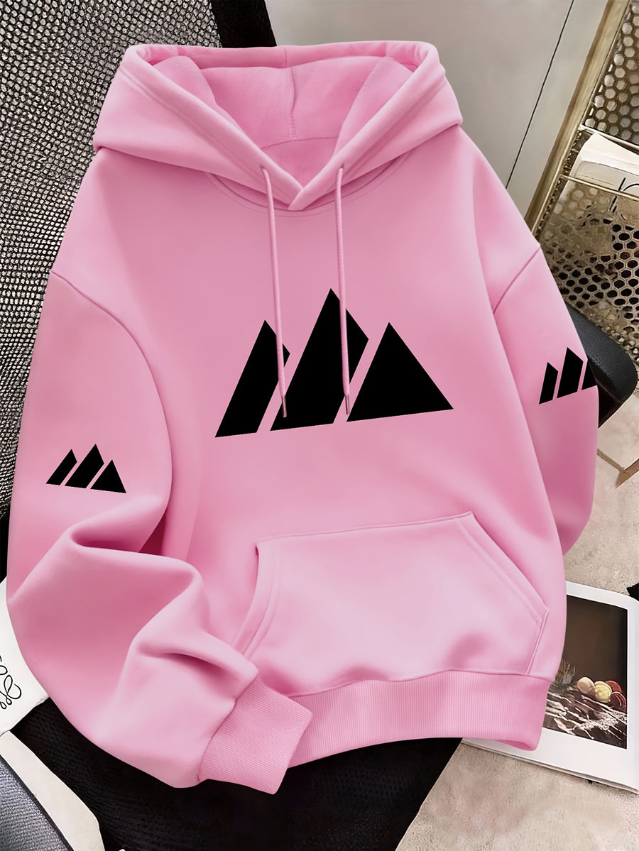 Women Mountain Ranges Graphic Hooded Sweatshirt, Casual Fashion Jacket, Sports Shirt Top, Outdoor Fashion Casual, 2026 New Daily Versatile Autumn And Winter Women Clothing - Pink Color